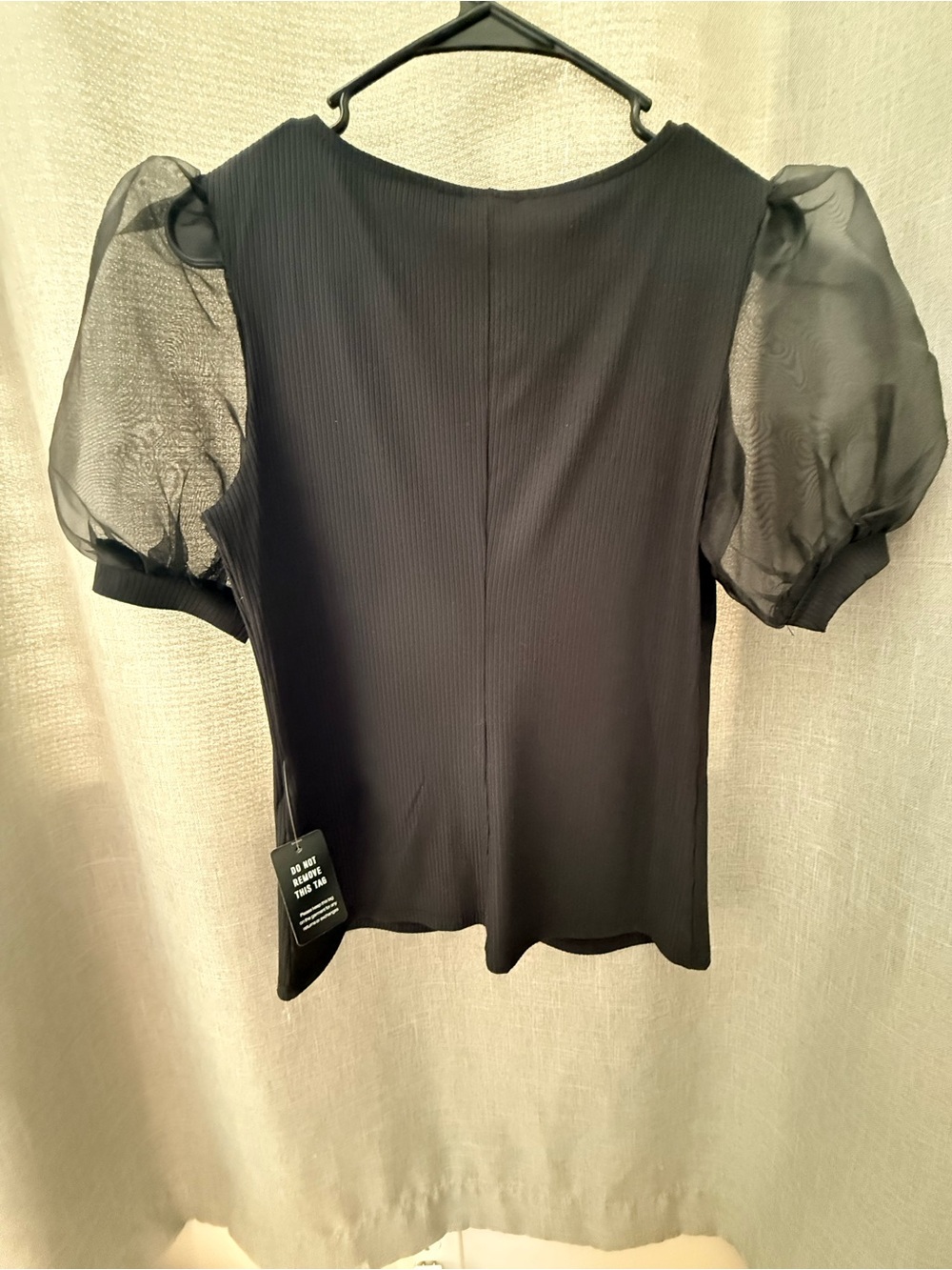 Express Black Puff-Sleeve Ribbed Top - Picture 3 of 5